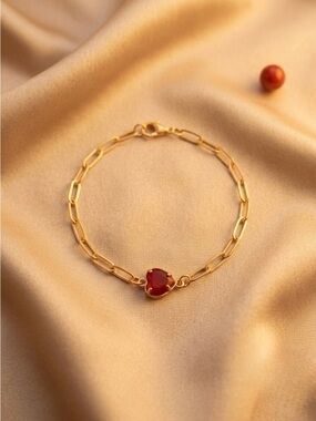 Gold Chain Bracelet with Red Heart Charm
